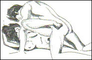 side entry positions like this one seem to be less stimulating for the penis, and that'll help him last longer... also try, with her on the edge of the bed and him kneeling on the floor, turning her straight legs from side to side.